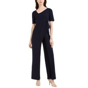 Adrianna Papell Asymmetrical Draped Jumpsuit 16 Navy